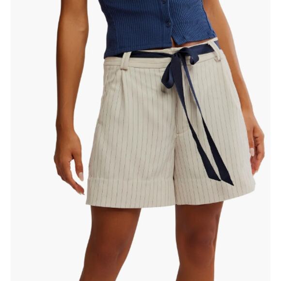 NEW Free People Women's Perfect Prep Pleated Stripe Shorts Size 8 NWT